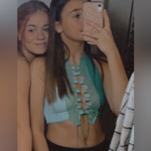 Mesh tie front crop top